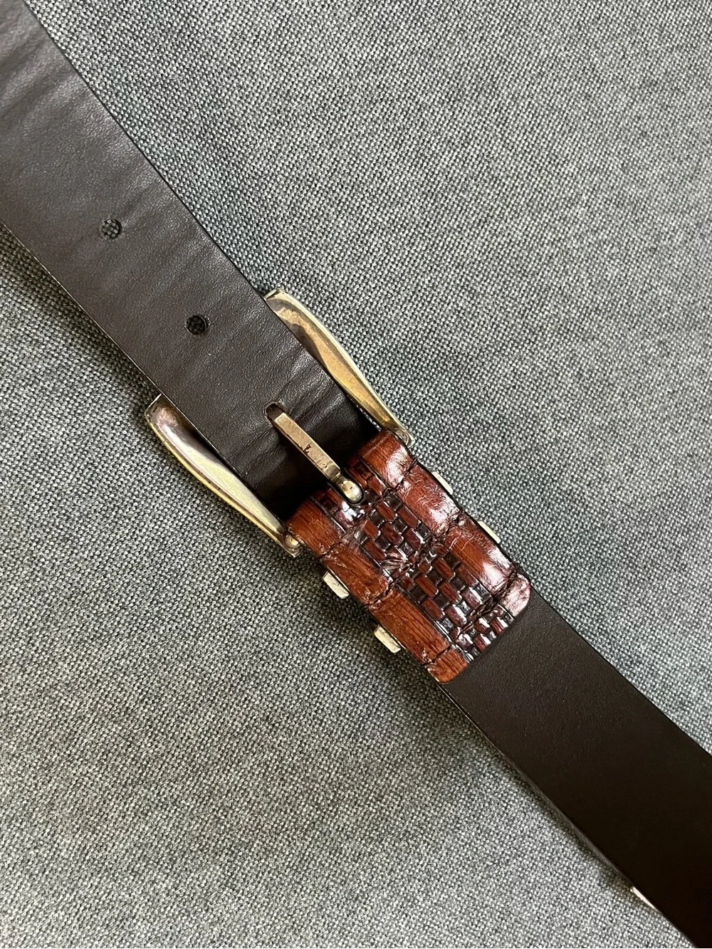 Men’s Johnston & Murphy Leather Belt BasketWoven Embossed Pattern Gold-tone 32 M